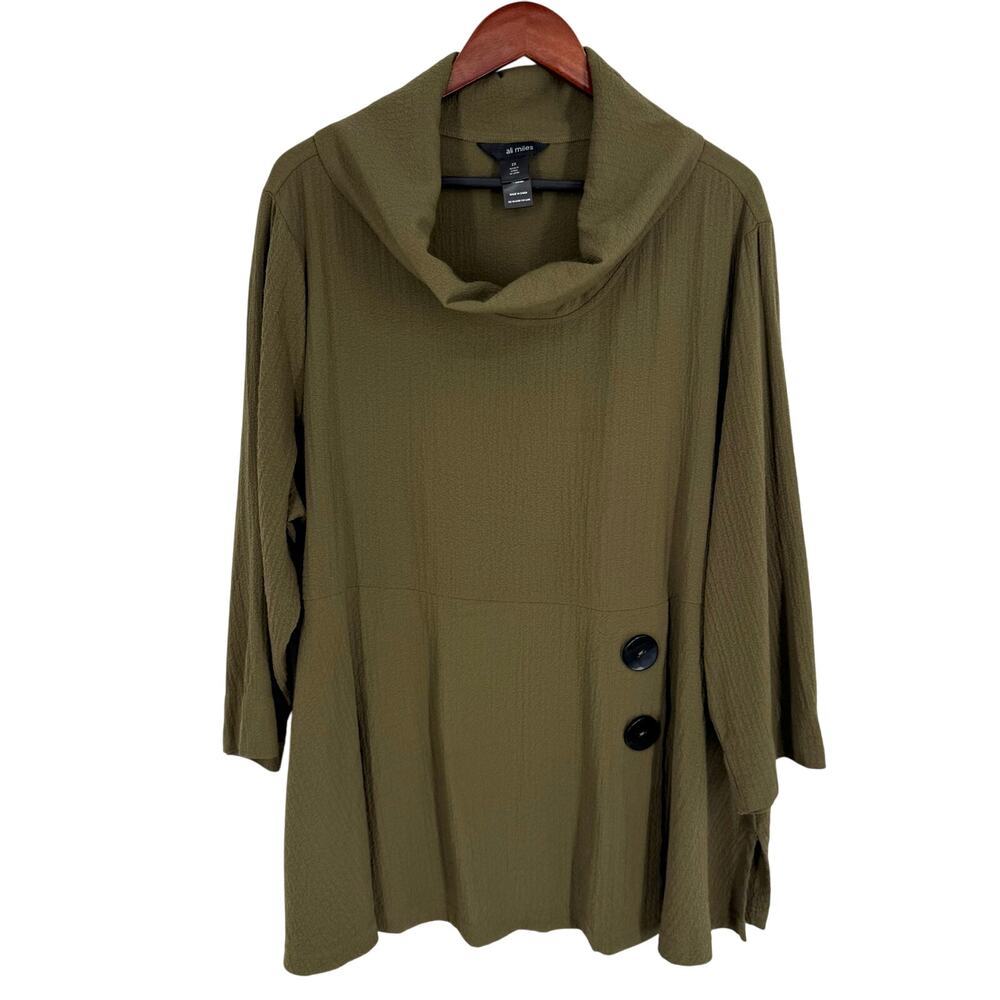 Ali Miles 2X Olive Green Wearable Art to Wear Blouse Shirt Top Winter Formal